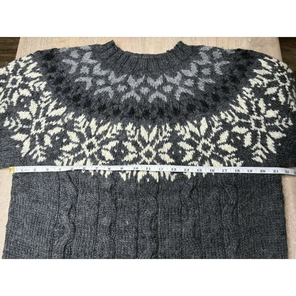 Vintage Timberland Fair Isle Wool Gray Chunky Handknit Sweater Size Small